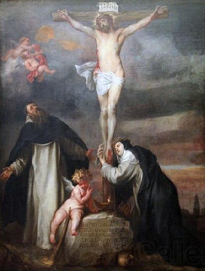 Anthony Van Dyck Christ on the Cross with Saint Catherine of Siena, Saint Dominic and an Angel